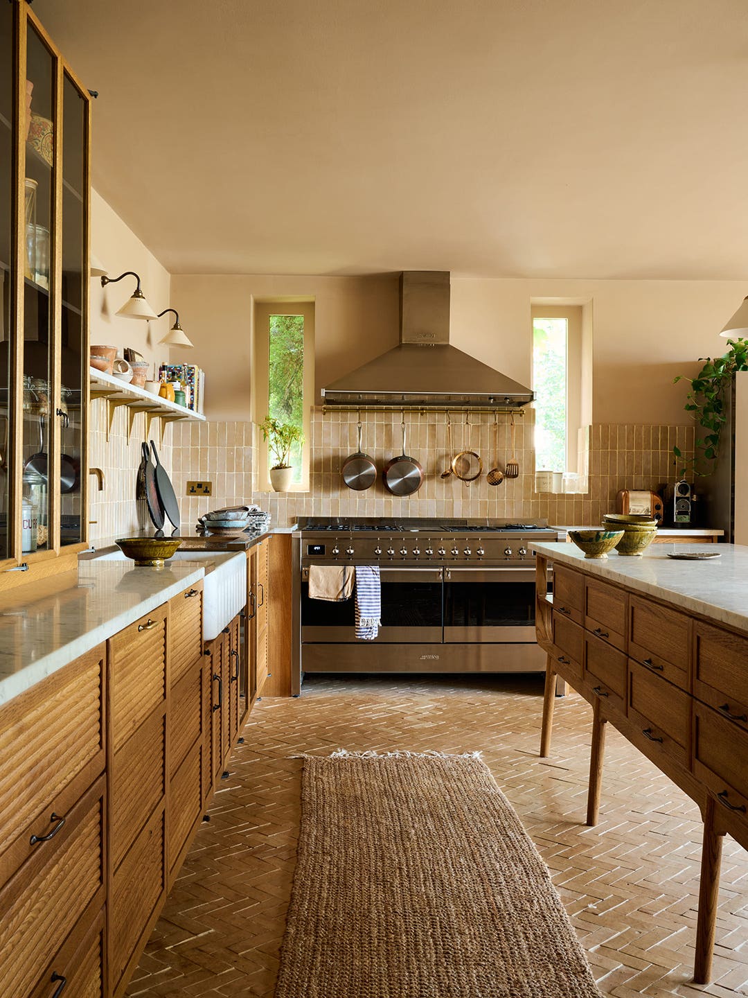 view down wood kitchen cabinets