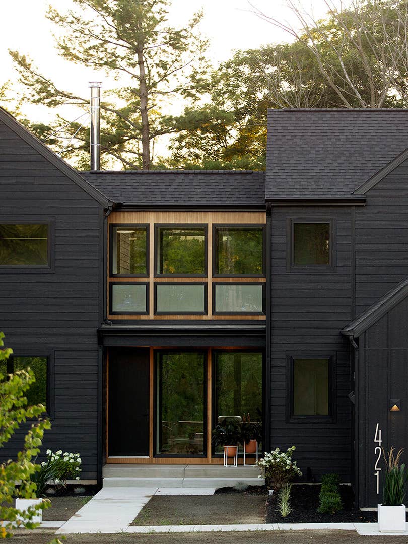 Modern house in nature painted black.