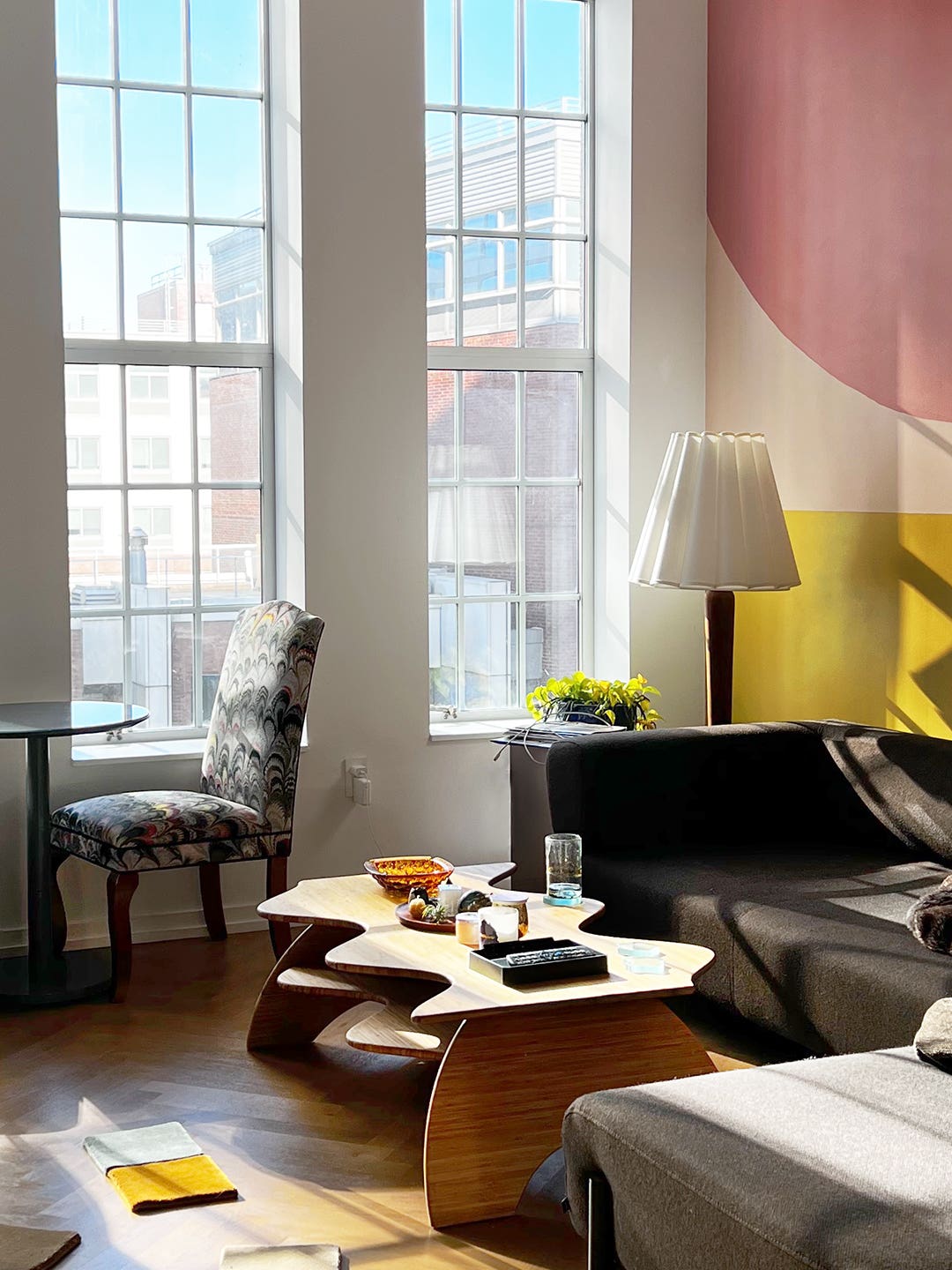 living room with mural