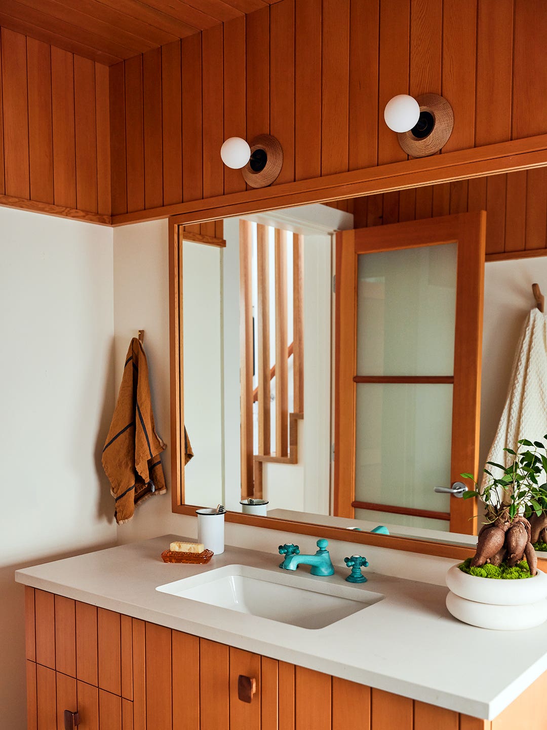wood paneled bathroom