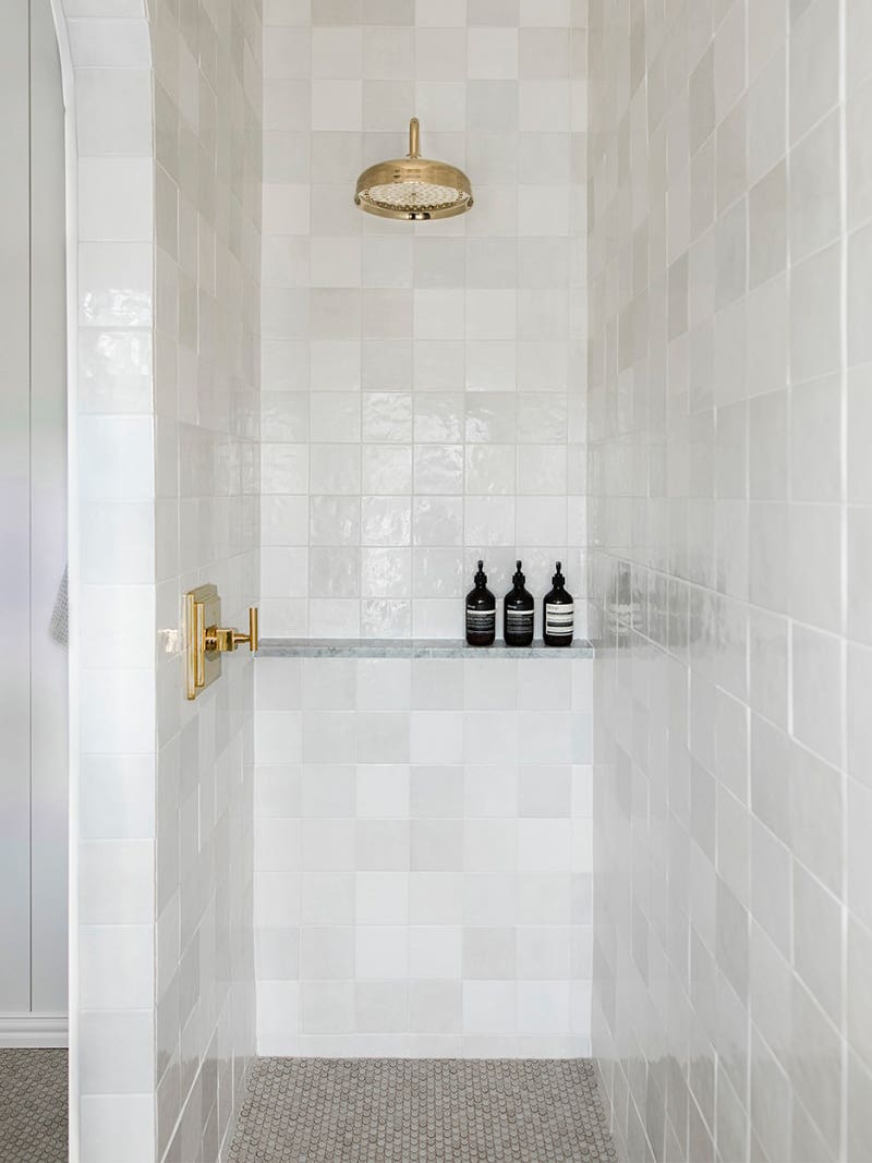 white tiled shower