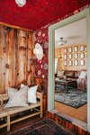 wood and red mudroom