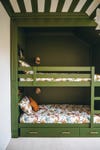 green built-in bunk beds
