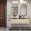 modern bathroom with red shower tile