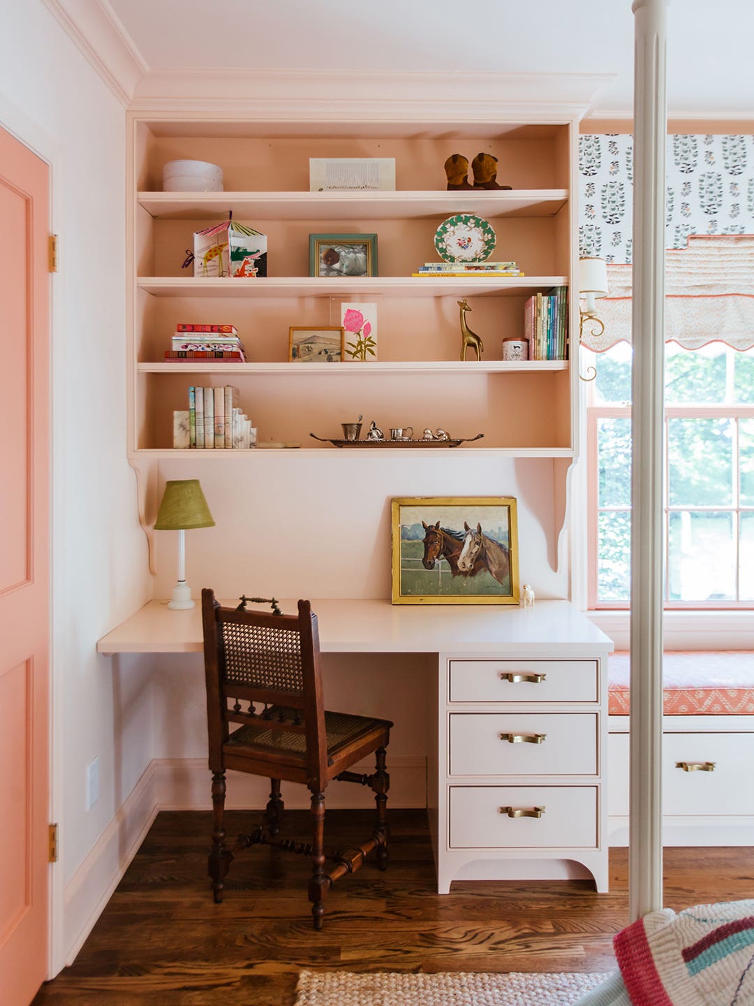 pink built in desk