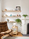 chair near open shelves