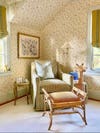 mustard yellow wallpapered nursery