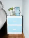 blue and white nightstand